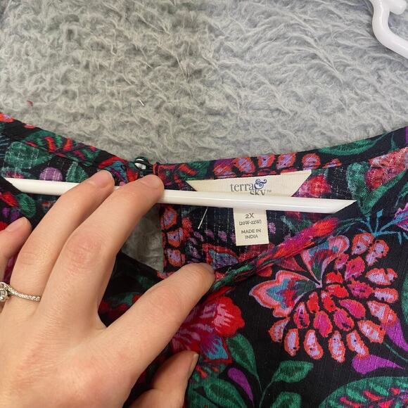 Terra & Sky womens 2X long sleeve pink blouse floral mulitcolor girly ruffle - Picture 3 of 11